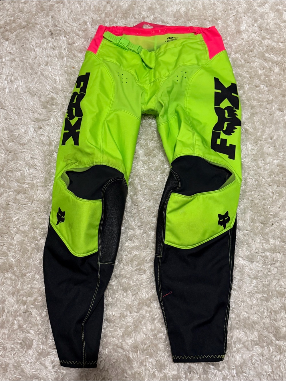 Fox Neon Lime and Black Motocross Pants with Pink Accents - Kids 10-26